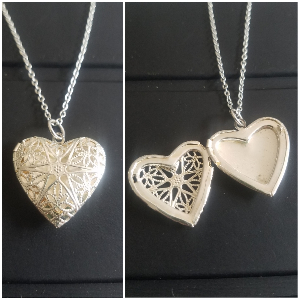 925 Sterling Silver Dainty Lace Heart Locket Necklace